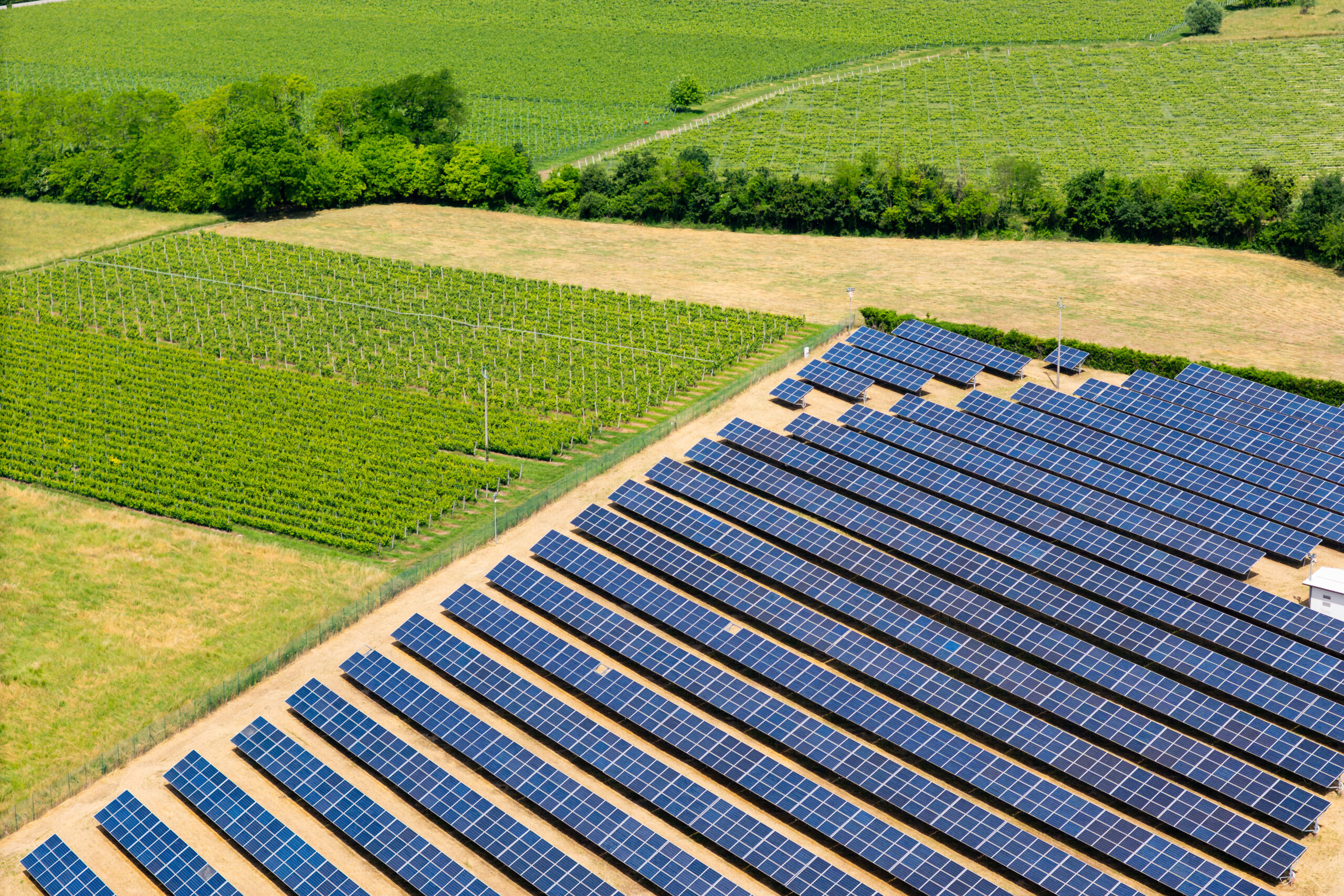 Solar farm next to agriculture fields