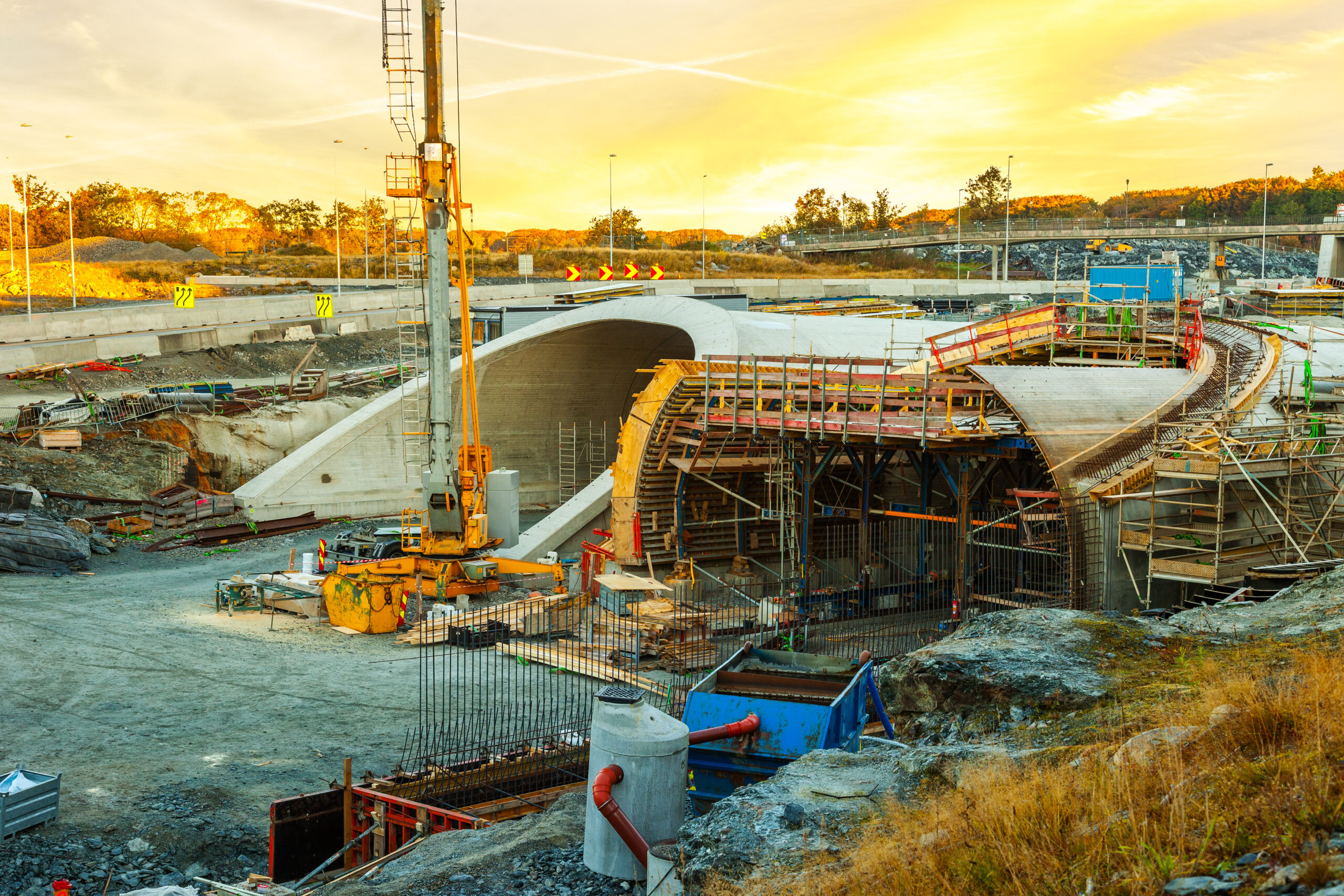 Highway tunnels under a construction site