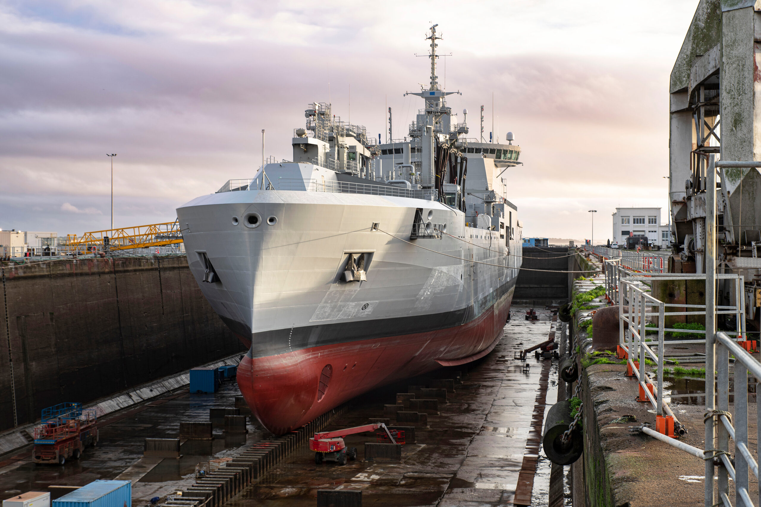 Military ship under construction