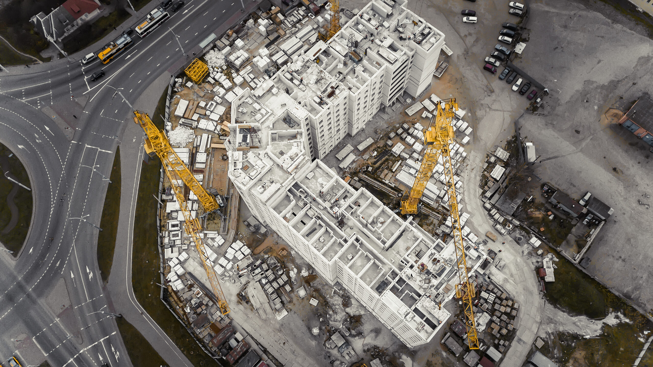 Aerial view of large construction site