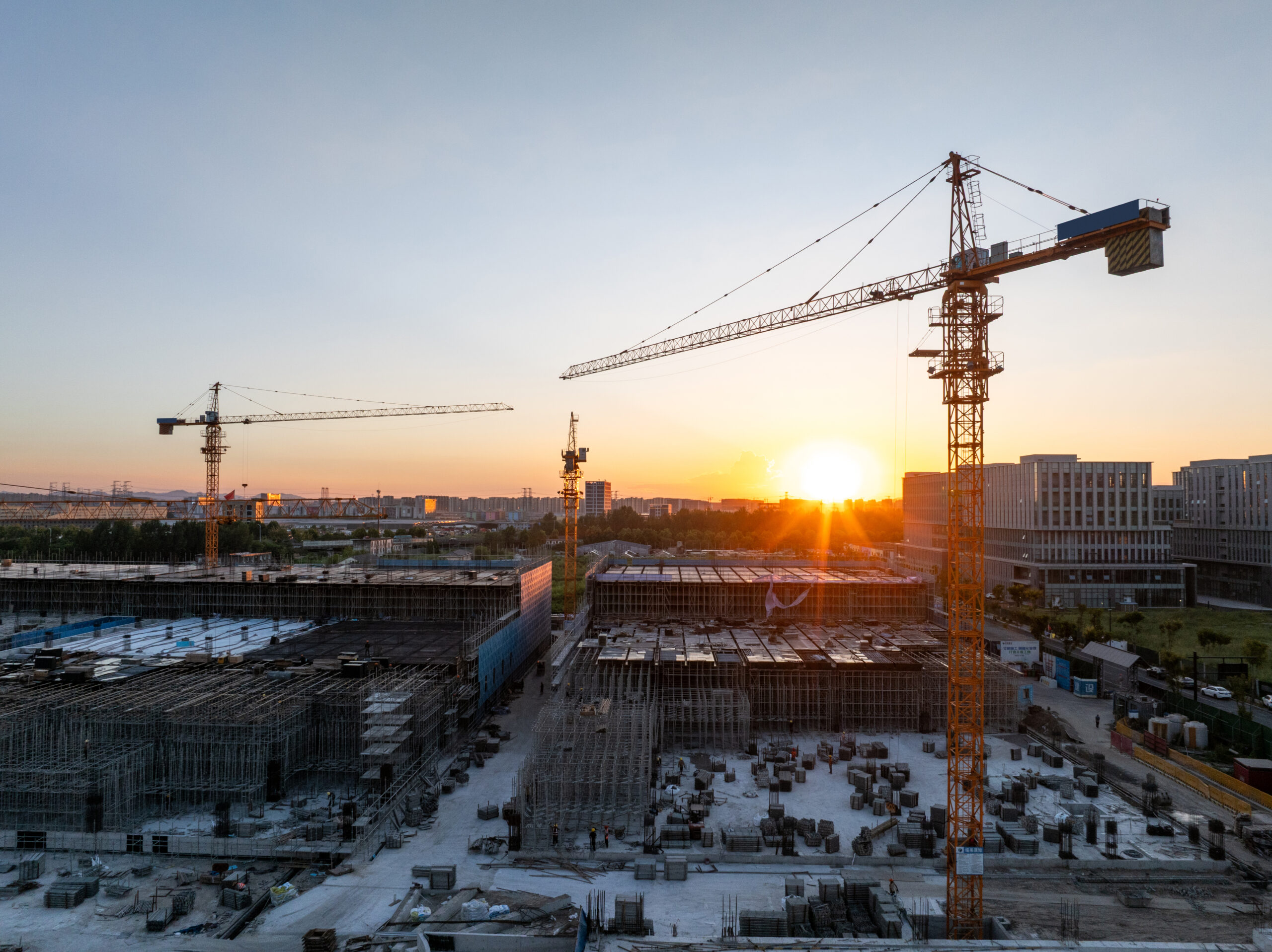 Crane with sunset in the background